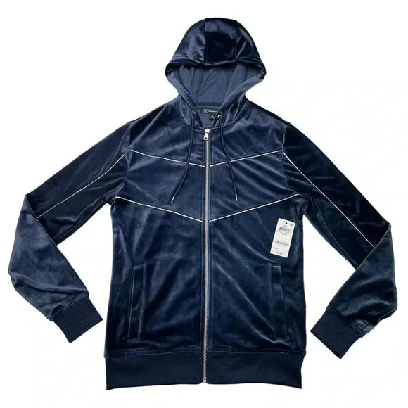International Concepts Skip Sport Navy Velour Mens Jacket - Picture 3 of 11